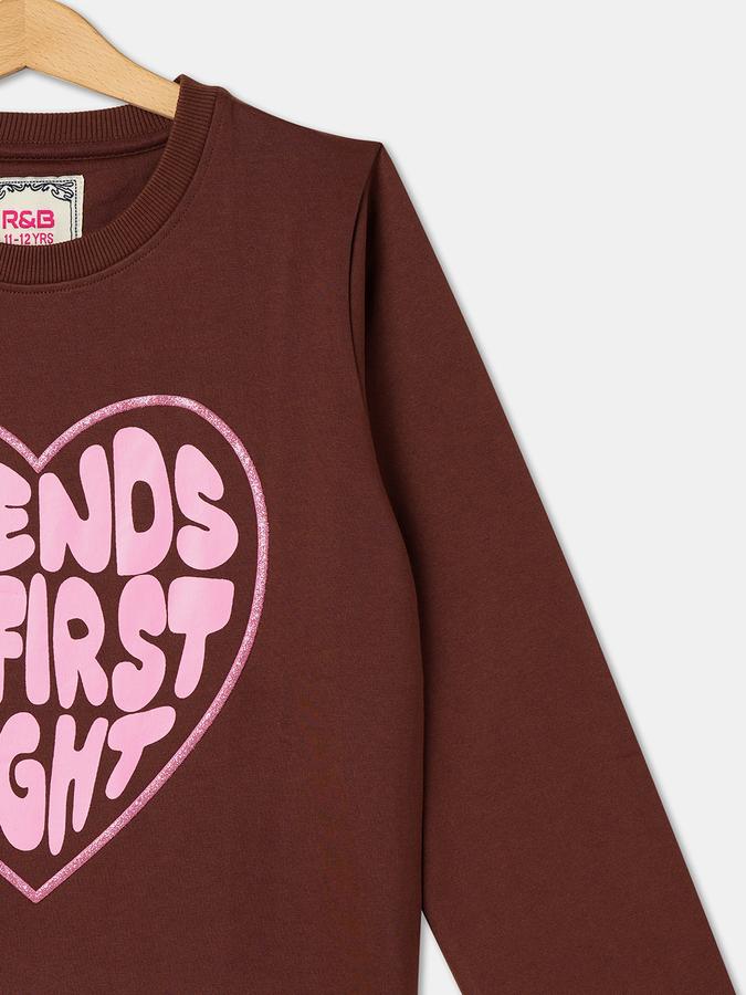 Girls Cotton Regular Fit Crew Neck Graphic Sweatshirt