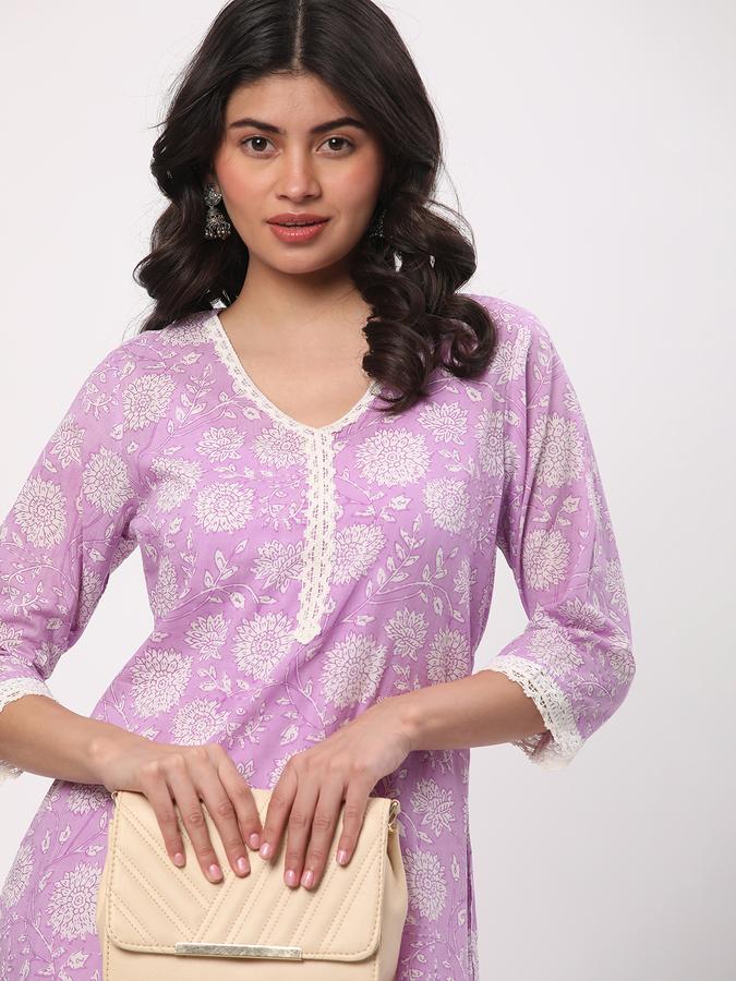 Women Cotton Regular Fit V Neck Printed Kurta