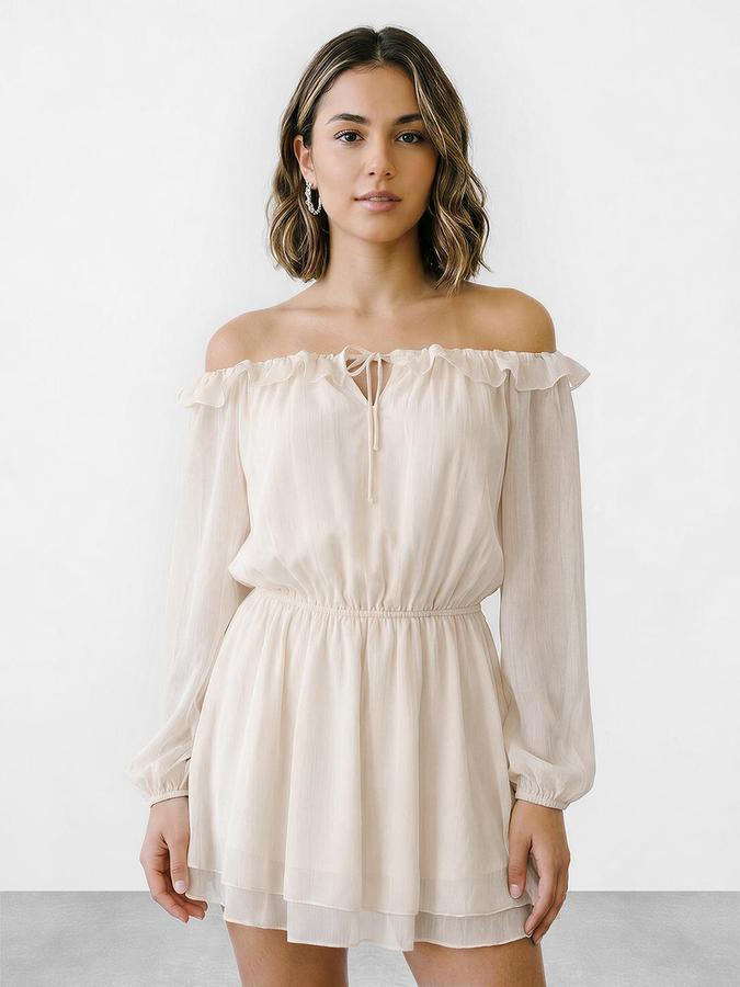 R&B Women Off White Solid Off-shoulder Dress