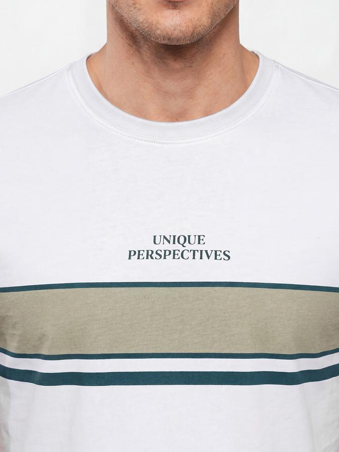 R&B Men's White Short Sleeves Round Neck Graphic Print T-Shirt