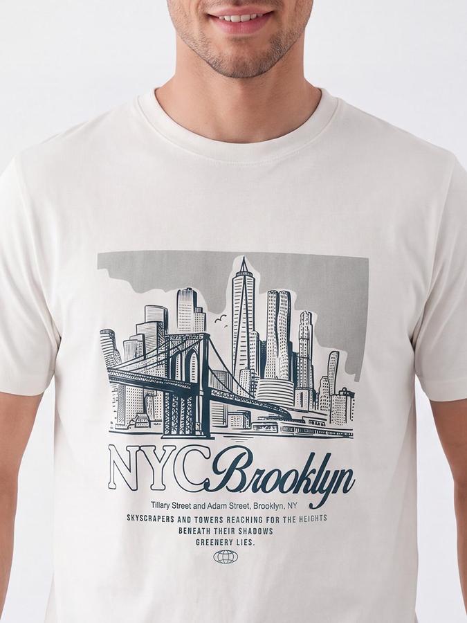 R&B Men Ivory Short Sleeve Round Neck Graphic Print T-Shirt