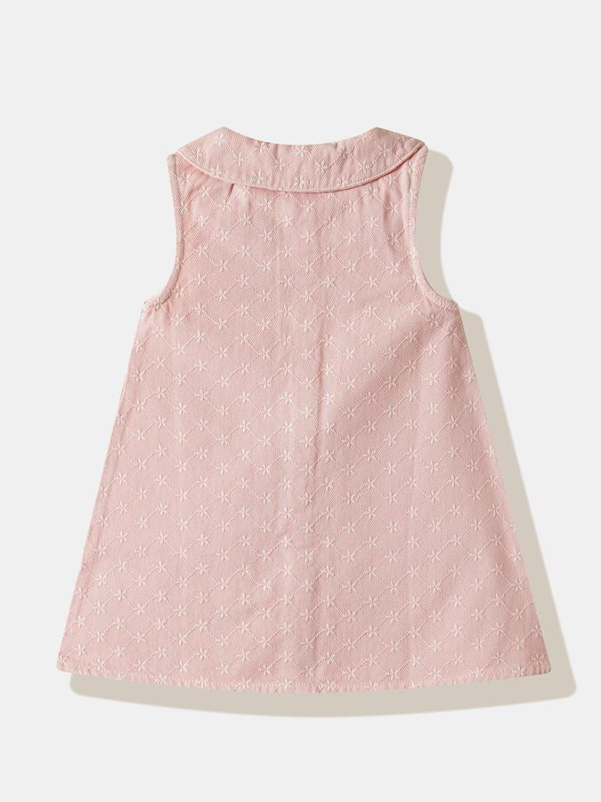 Girls Cotton Regular Fit Peter Pan Collar Embroidered Dress