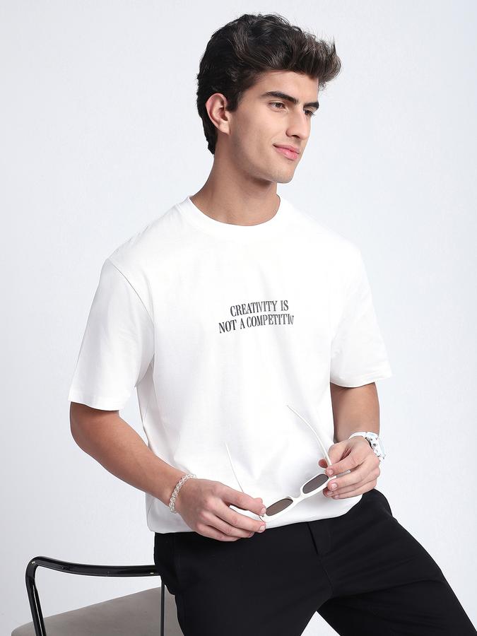 Men Cotton Relaxed Fit Crew Neck Typographic T-shirt