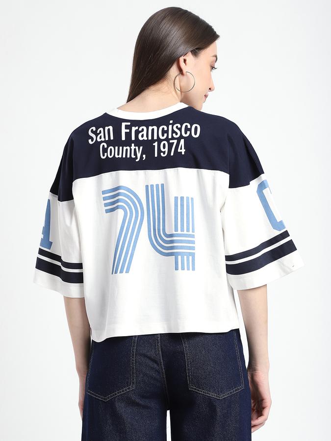 Women Cotton Regular Fit V-Neck Printed T-shirt