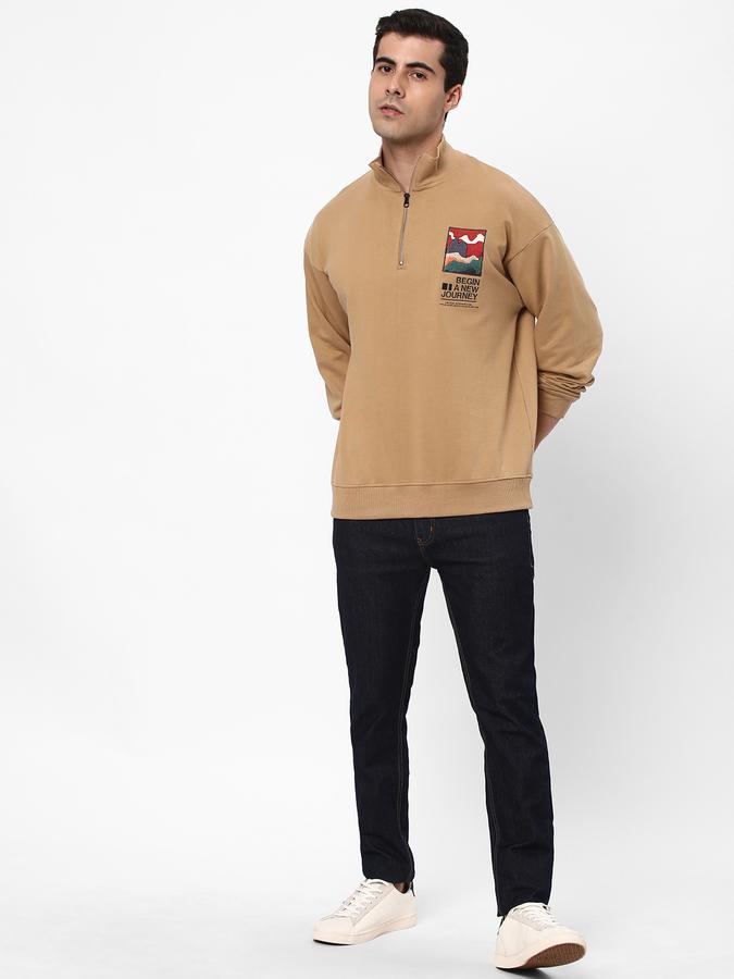 Men Cotton Regular Fit Half-Zip Graphic Print Sweatshirt