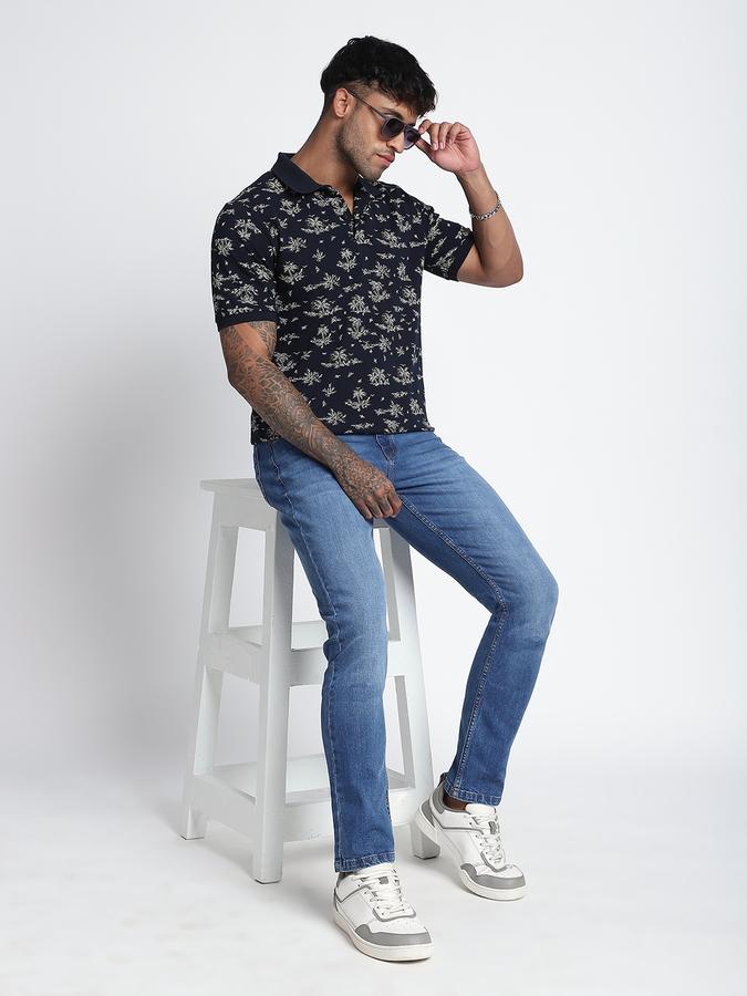R&B Men's Navy Blue Printed T-Shirt