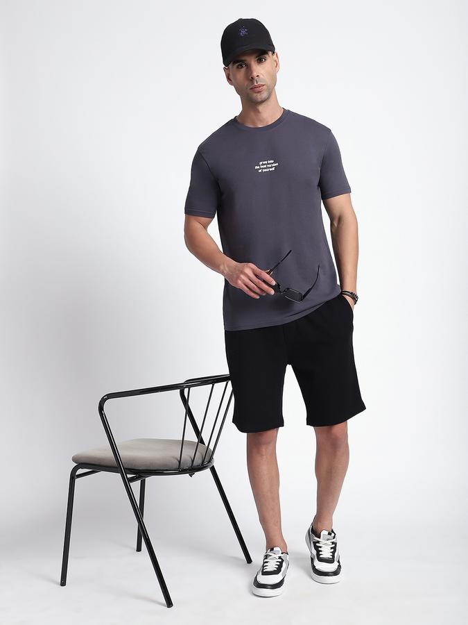 R&B Men's Stone Grey Printed T-Shirt