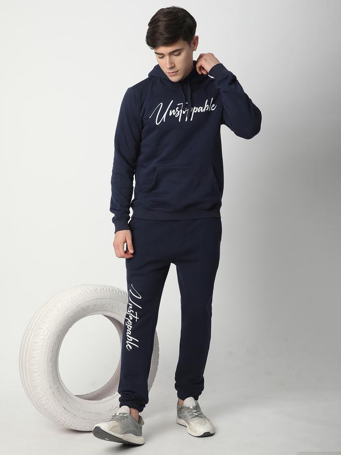 Men Fleece Regular Fit Drawstring Waist Cuffed Hem Trackpants