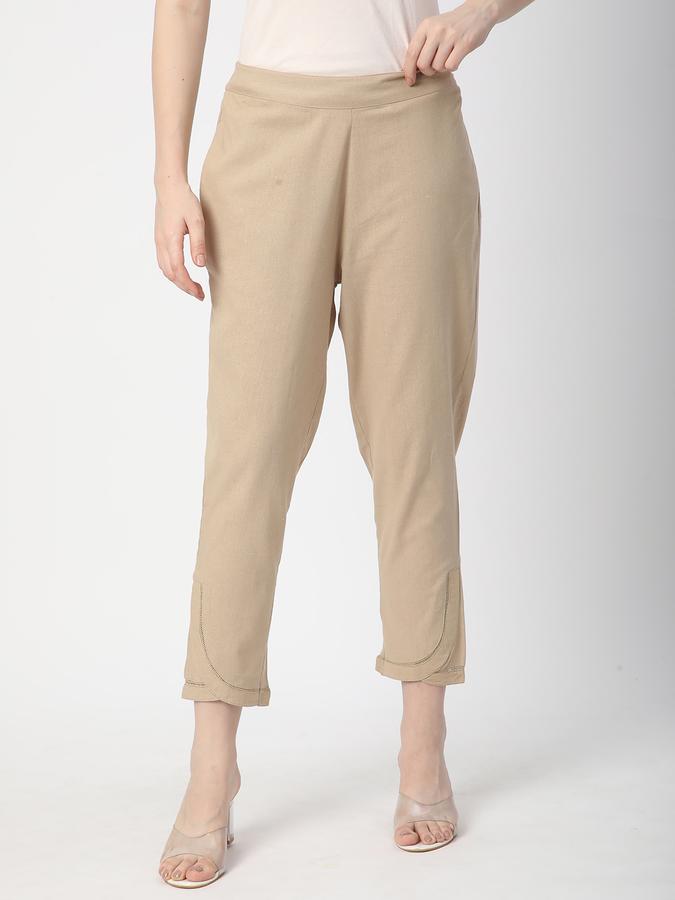 Women Cotton Tapered Elasticated Embroidered Trousers