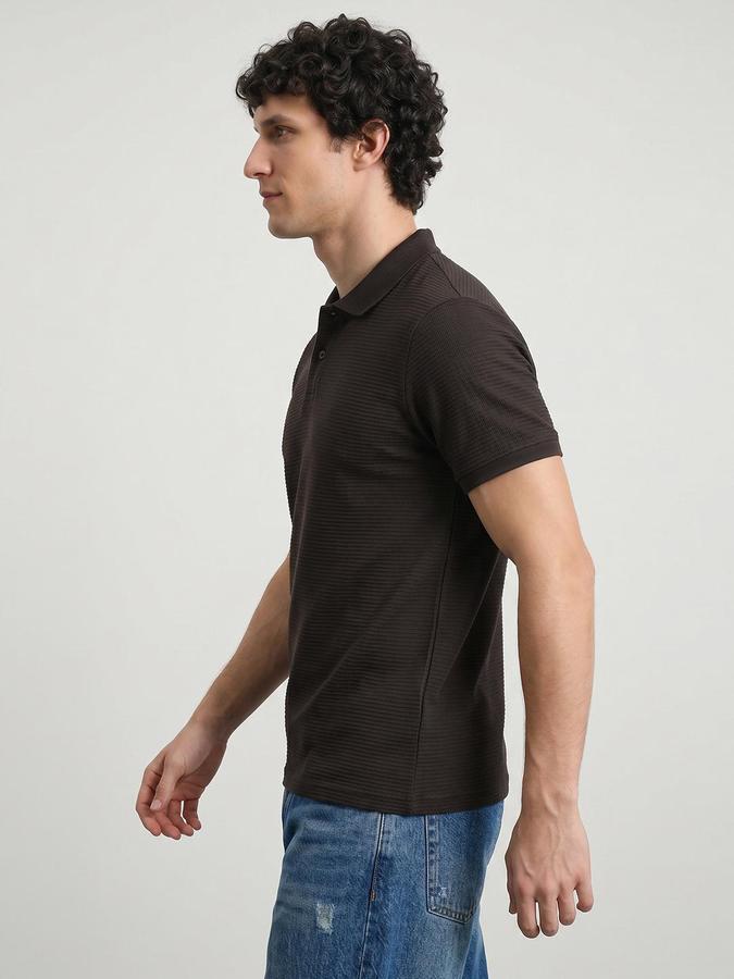 R&B Brown Men Textured Short Sleeves Tshirt