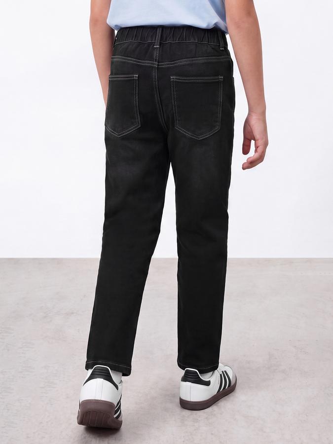 R&B Boys Black Regular Fit Pure Cotton Mid Rise Jeans