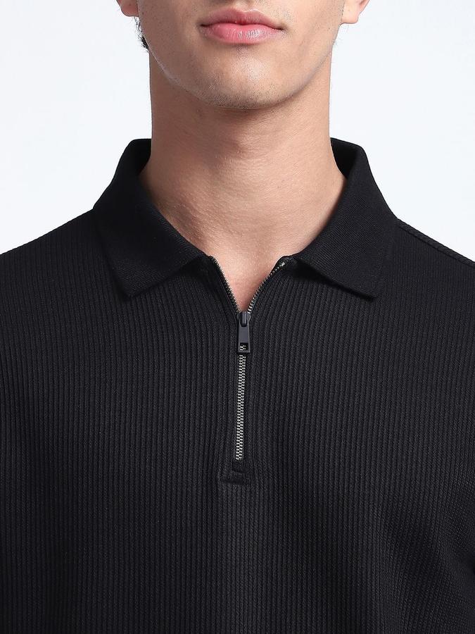 Men Cotton Regular Fit Polo Neck Textured T-shirt