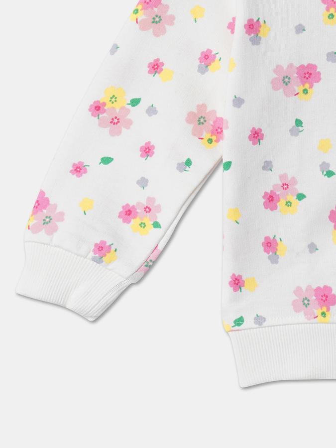 Girls Floral Print Round-Neck Sweatshirt image number 3