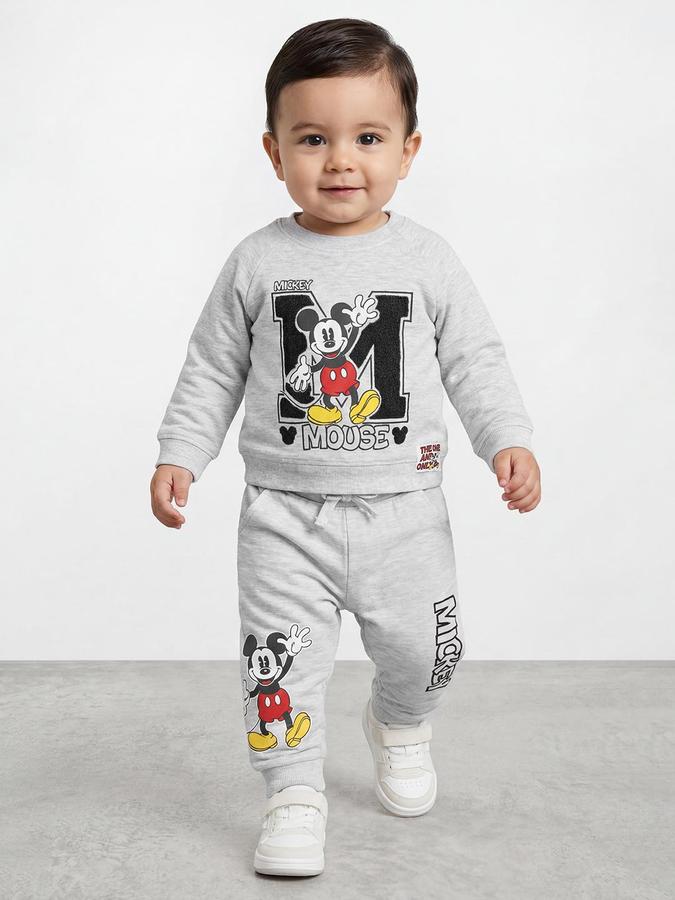 R&B Boys Grey Melange Printed Long Sleeves Round Neck Sweatshirt& Joggers Set 