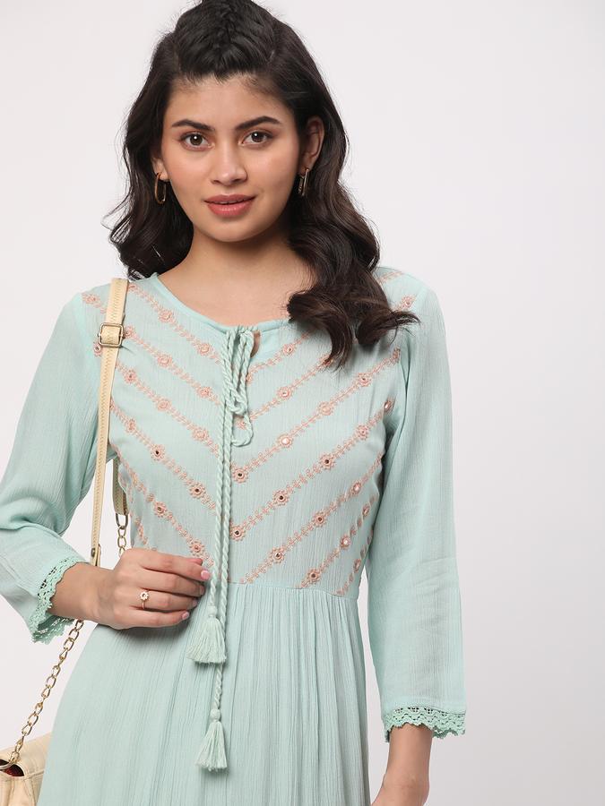 Women Rayon Embroidered Tiered Ethnic Dress