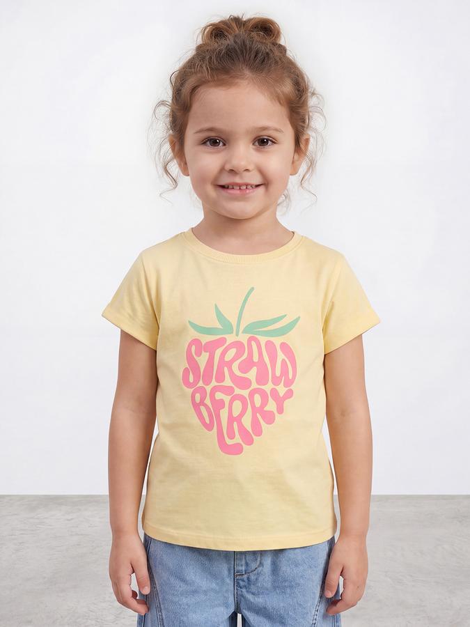 R&B Girls Yellow Graphic Print Short Sleeves Tshirt