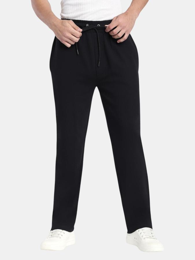R&B Black Regular Fit Men Mid Rise Trouser