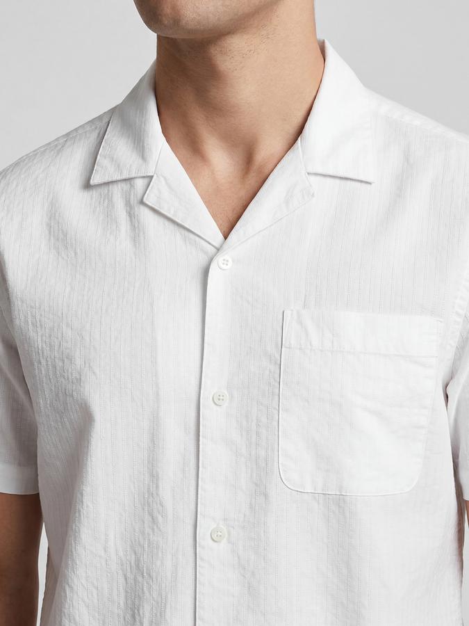 R&B Ivory Striped Men Cuban Collar Short Sleeves Shirt