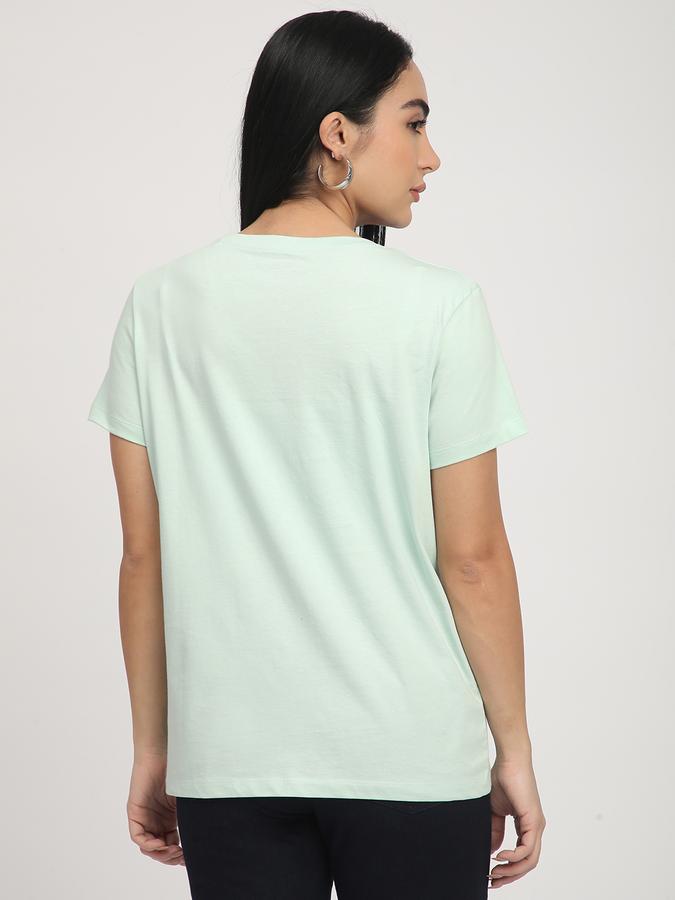 Women Cotton Regular Fit Crew Neck Embellished T-shirt