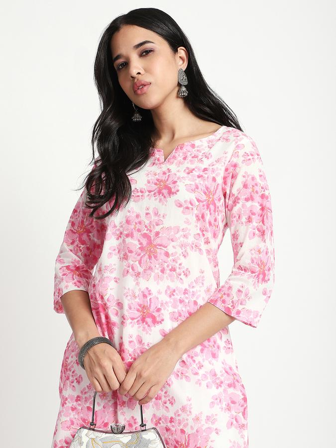 Women Cotton Regular Fit V Neck Printed Kurta