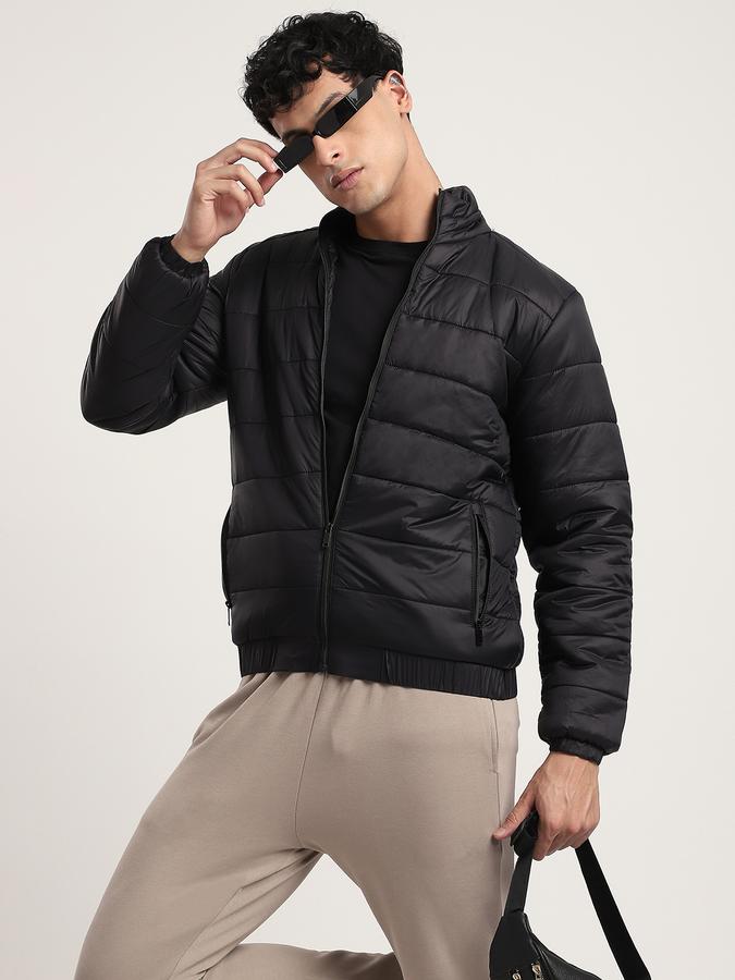 Men Polyester Regular Fit Quilted Puffer Jacket