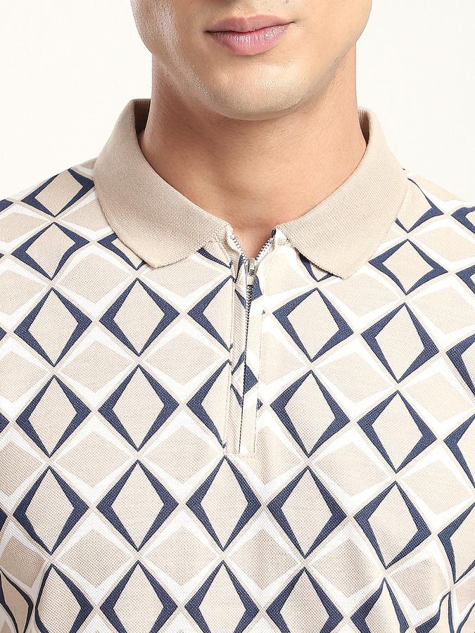 Men Cotton Regular Fit Polo Neck Graphic Print T-shirt