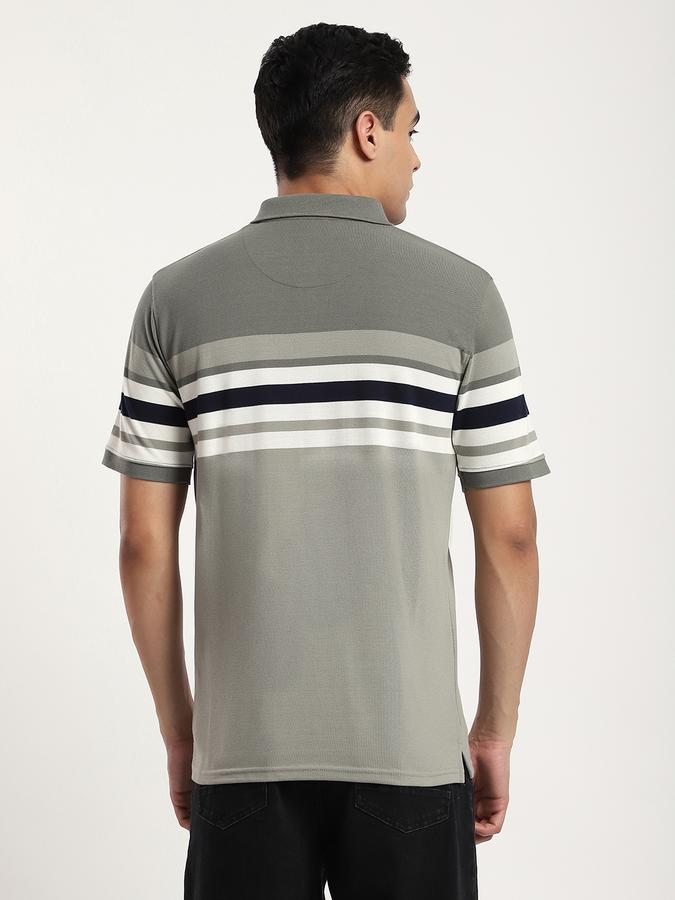Men Cotton Blend Slim Fit Polo Neck Striped T-shirt