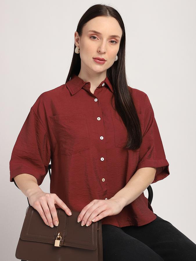 Women Modal Relaxed Fit Collar Half Sleeve Solid Shirt