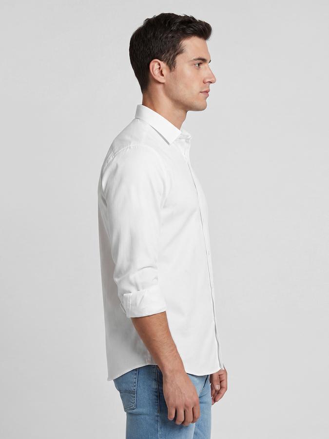 R&B White Solid Men Spread Collar Long Sleeves Shirt