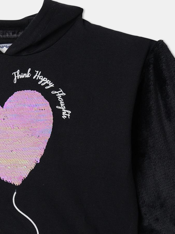 Girls Graphic Regular Fit Long Sleeve Hooded Sequined SweaT-Shirt