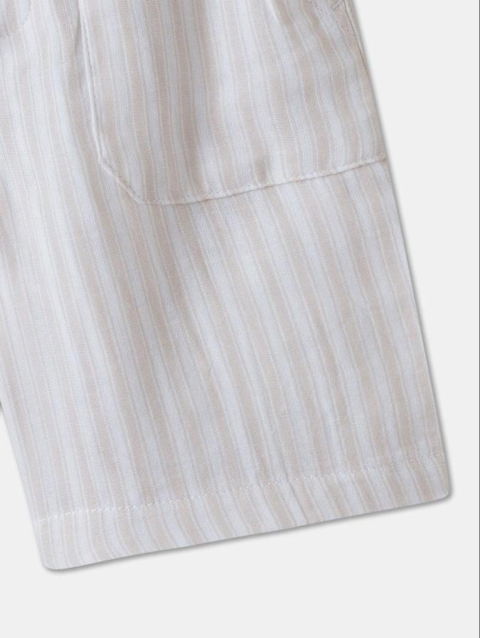 R&B Beige Regular Fit Mid-Rise Striped Boys Shorts