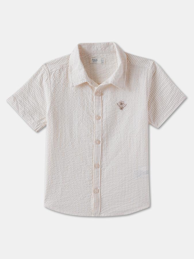 Boys Seersucker Regular Fit Short Sleeve Spread Collar Shirt