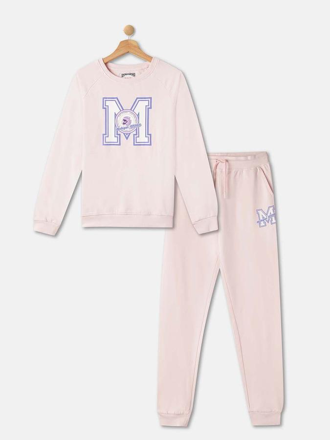 R&B Girls Pink Graphic Print Pure Cotton T-Shirt With Trousers