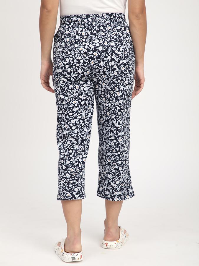 Women Cotton Slim Drawstring Printed Capri Pants