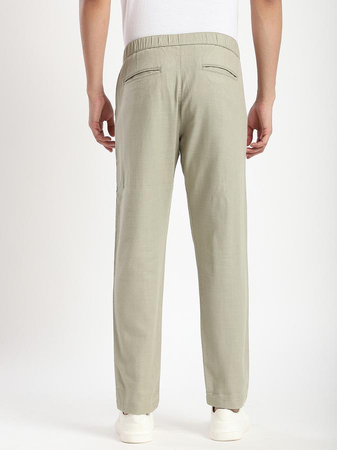 Men Cotton Blend Regular Fit Flat Front Solid Trousers