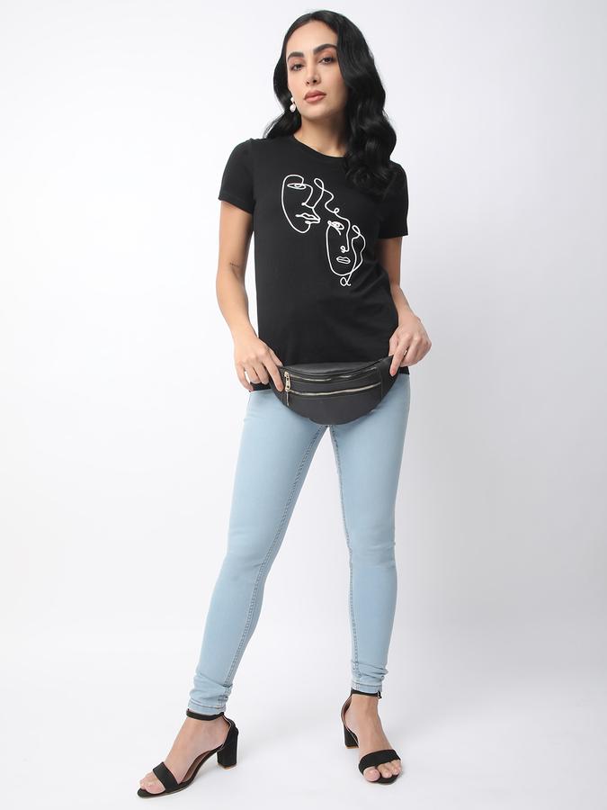 R&B Women Black Line-Art Print Line-Art Graphic T-Shirt