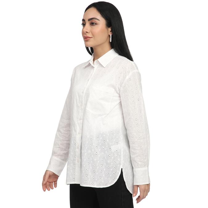 R&B Women Ivory Textured Eyelet Shirt