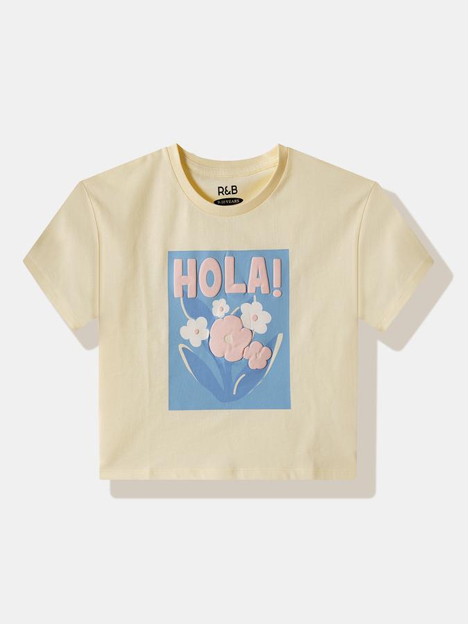 Girls Cotton Regular Fit Crew Neck Graphic T-shirt