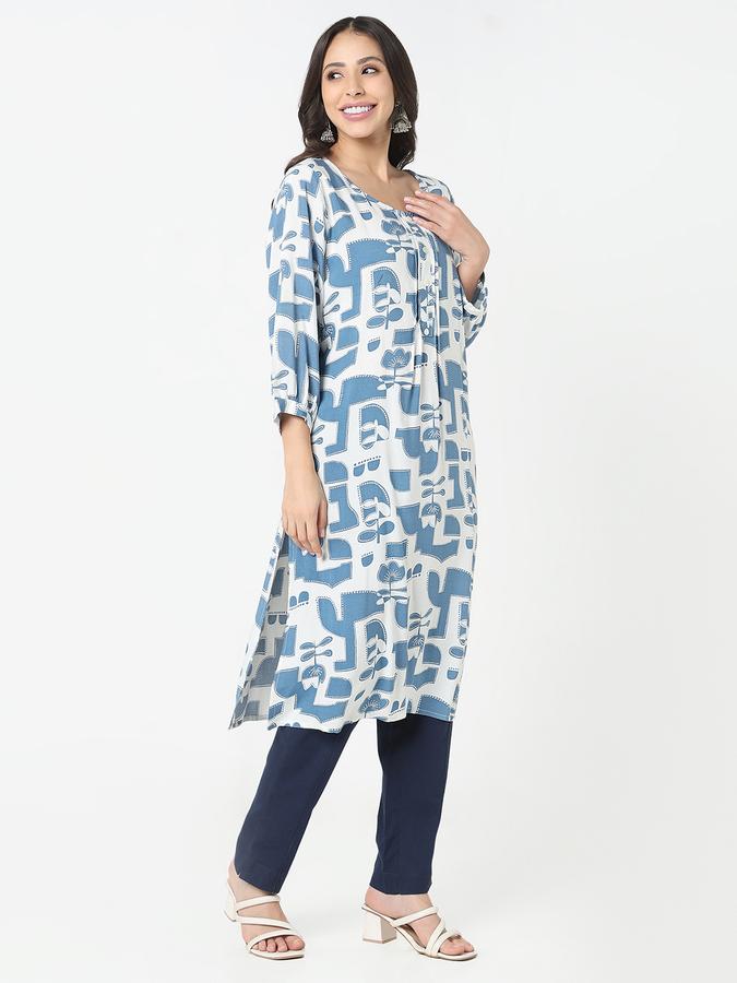Women's regular fit casual abstract geometric printed round neck straight kurta  image number 3