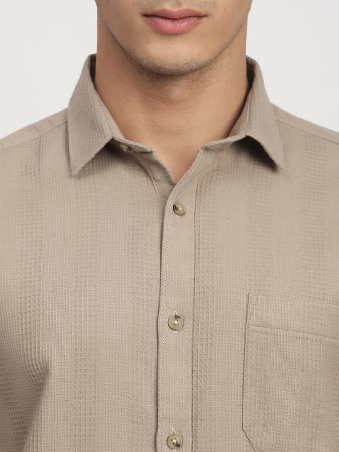 Men Cotton Regular Fit Point Collar Solid Shirt