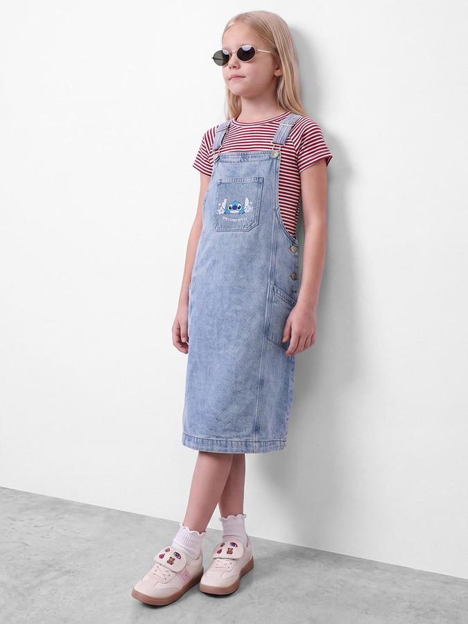 R&B Girls Blue Lilo & Stitch Graphic Print Three-Fourth Dungarees