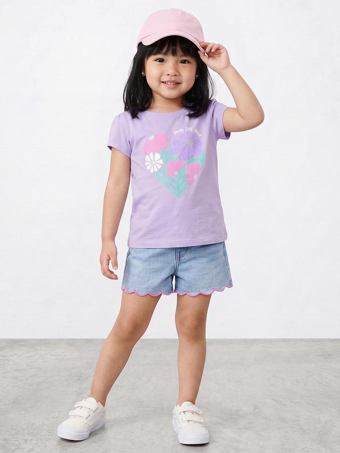 R&B Girls Lilac Graphic Print Short Sleeves Round Neck Pure Cotton T-Shirt
