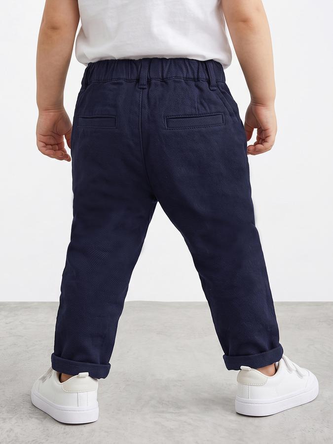 R&B Boys Navy Blue Solid Regular Fit Mid Rise Trousers