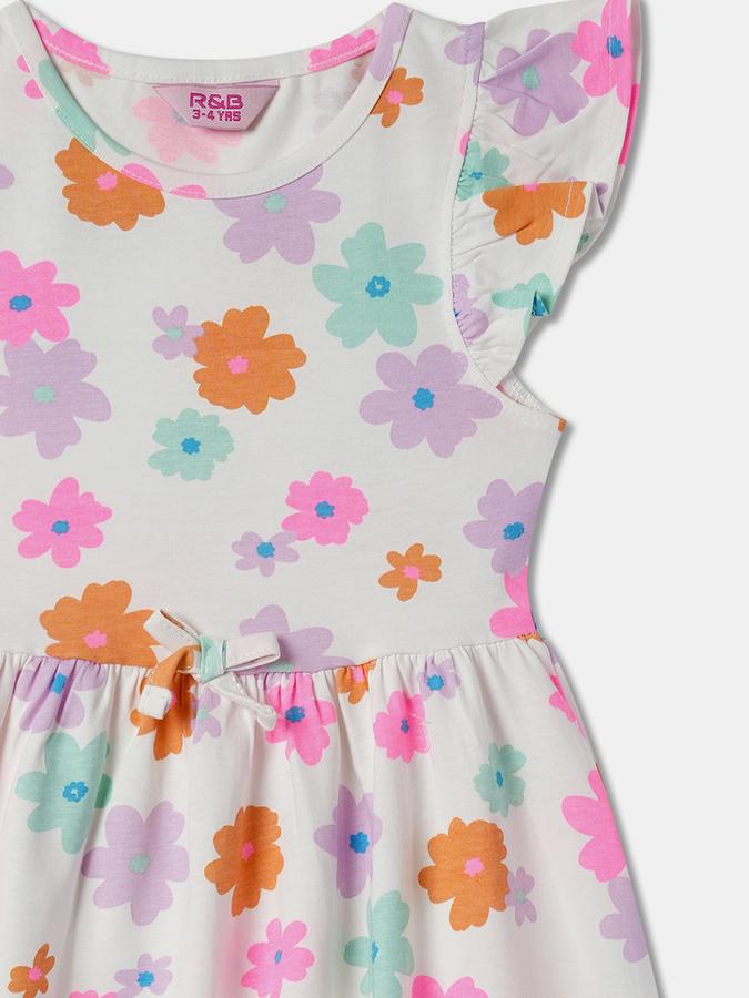 Girls Cotton A-Line Boat Neck Printed Dress