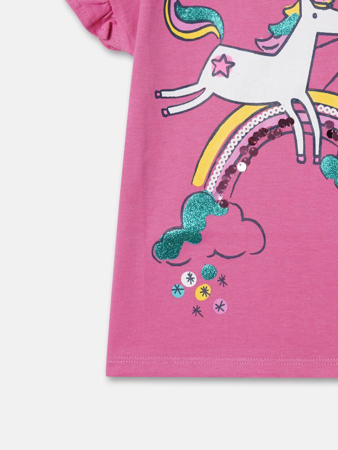 Girls Cotton Regular Fit Crew Neck Short Sleeve Graphic Top