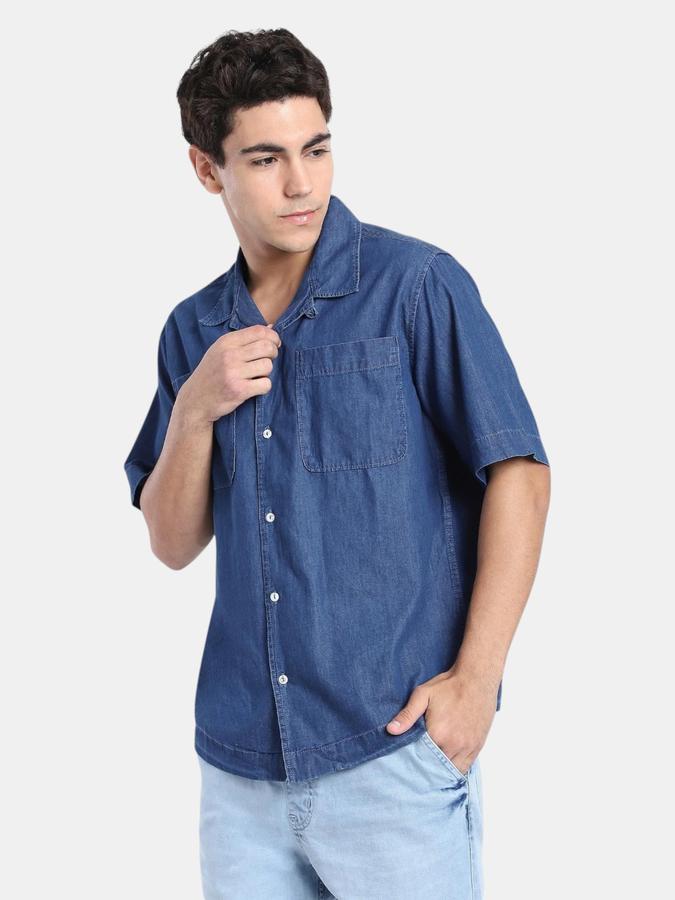 R&B  Navy Blue Solid Men Short Sleeves Relaxed Fit Shirts