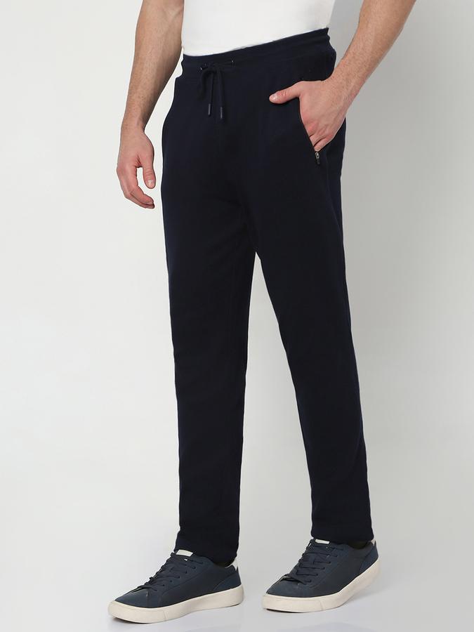 Men Cotton Tapered Fit Drawstring Waist Open Hem Trackpants