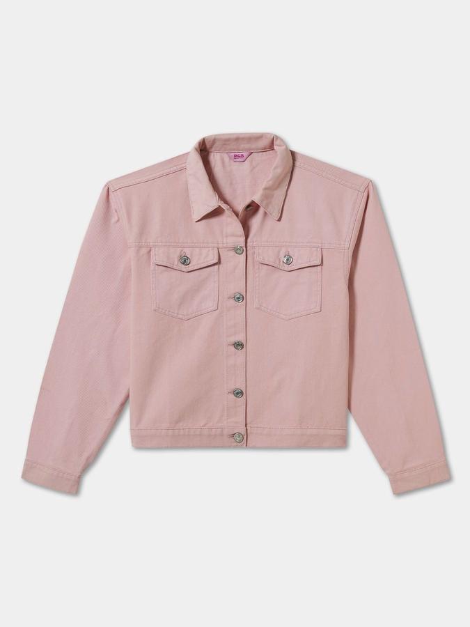 R&B Girls Pink Full Sleeves Solid Shirt Collar Jacket
