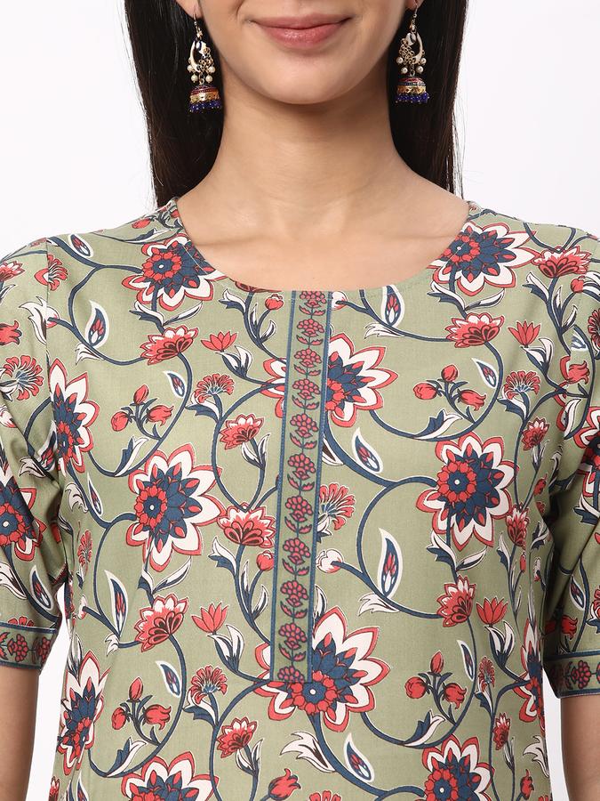 Women Floral Print No Darts Straight Kurta image number 3