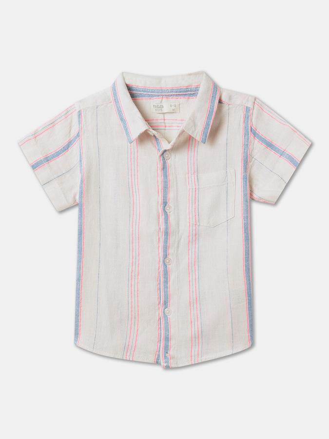Boys Striped Relaxed Fit Shirt with Patch Pocket